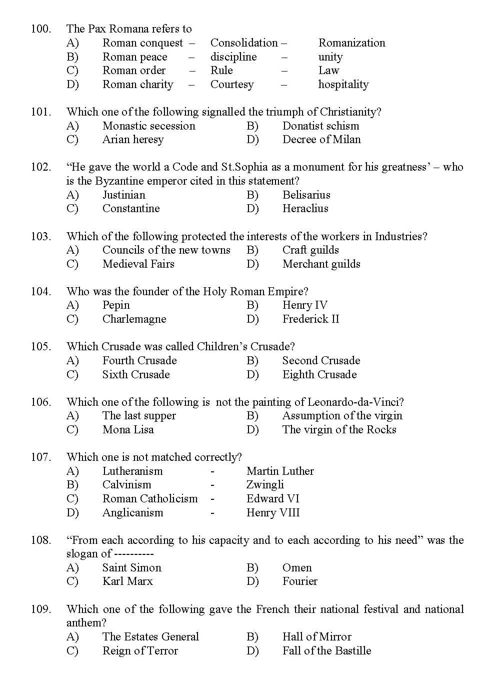 Kerala SET History Exam 2012 Question Code 12914 11