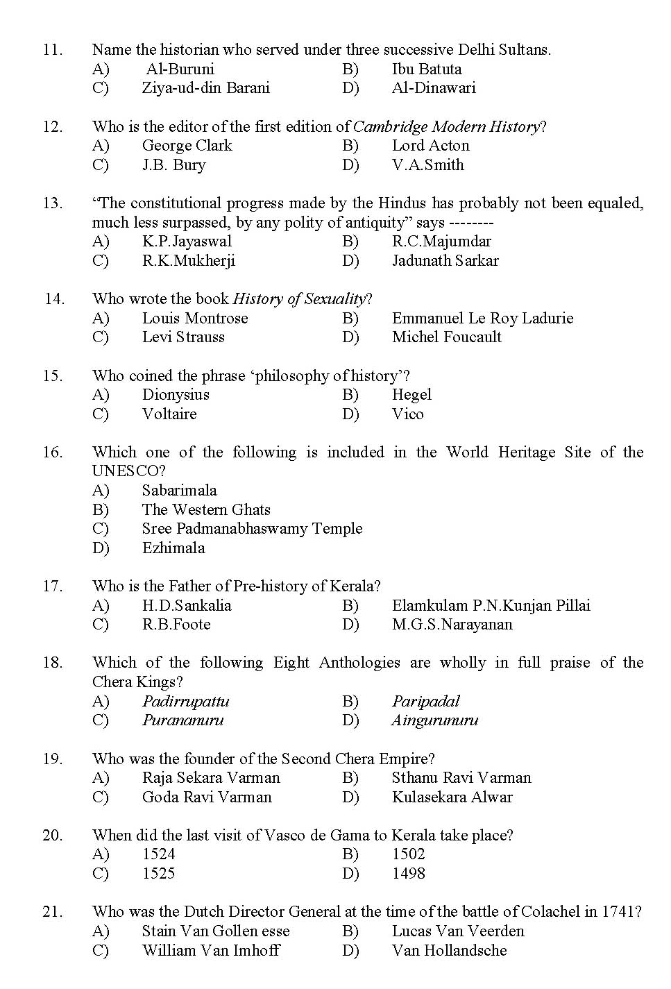 Kerala SET History Exam 2012 Question Code 12914 2
