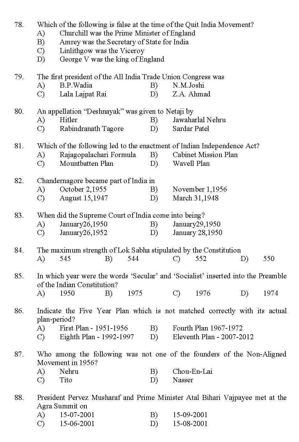 Kerala SET History Exam 2012 Question Code 12914 9