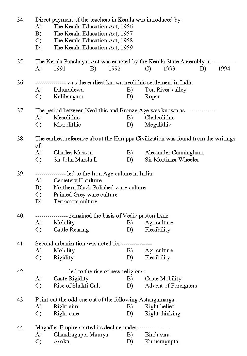 Kerala SET History Exam 2013 Question Code 13614 4