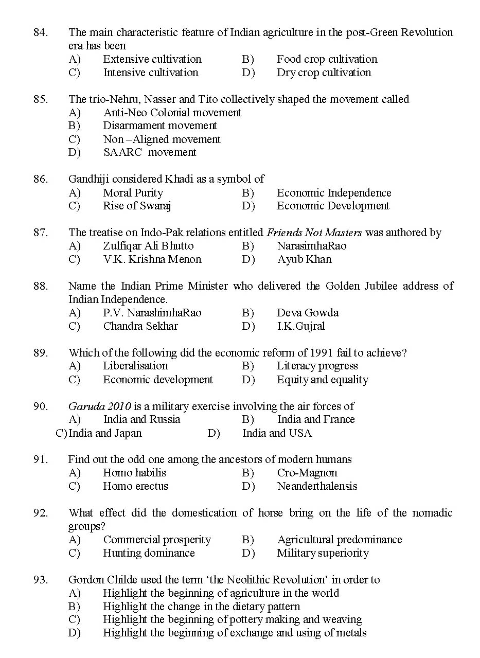Kerala SET History Exam 2014 Question Code 14214 10
