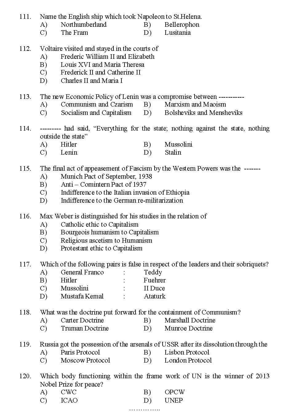 Kerala SET History Exam 2014 Question Code 14214 13