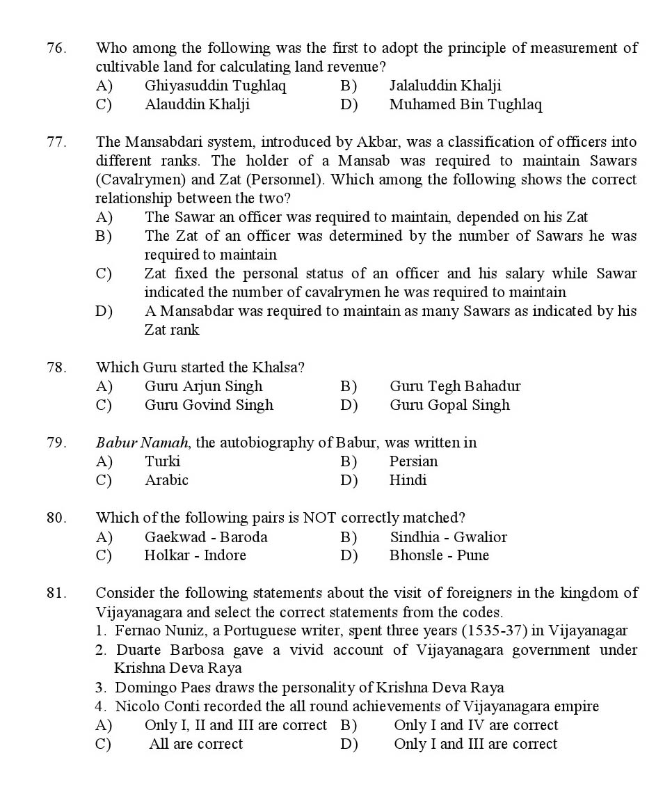 Kerala SET History Exam 2016 Question Code 16614 A 12