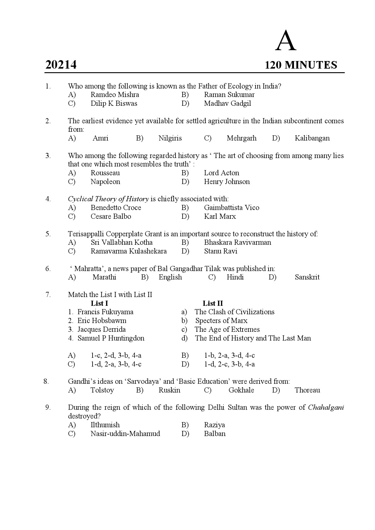 Kerala SET History Exam Question Paper February 2020 1