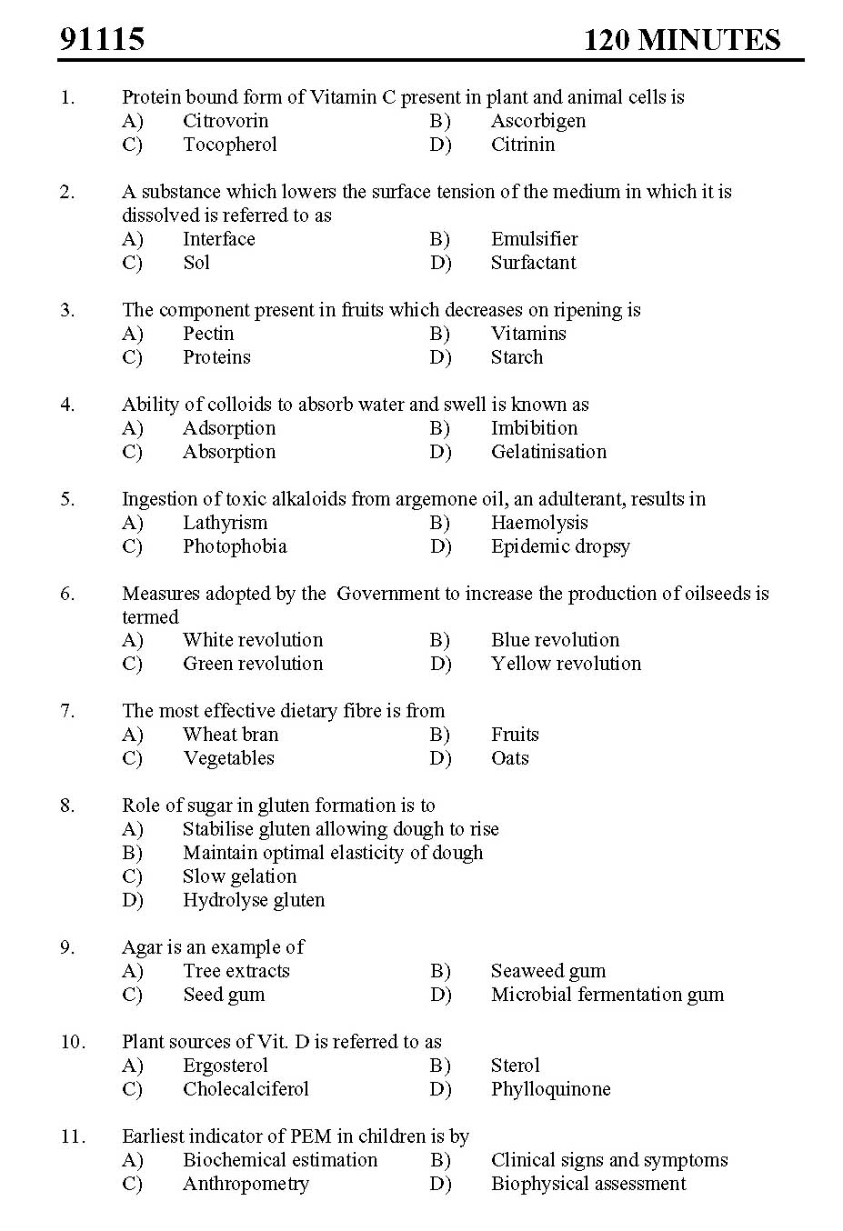 Kerala SET Home Science Exam 2011 Question Code 91115 1