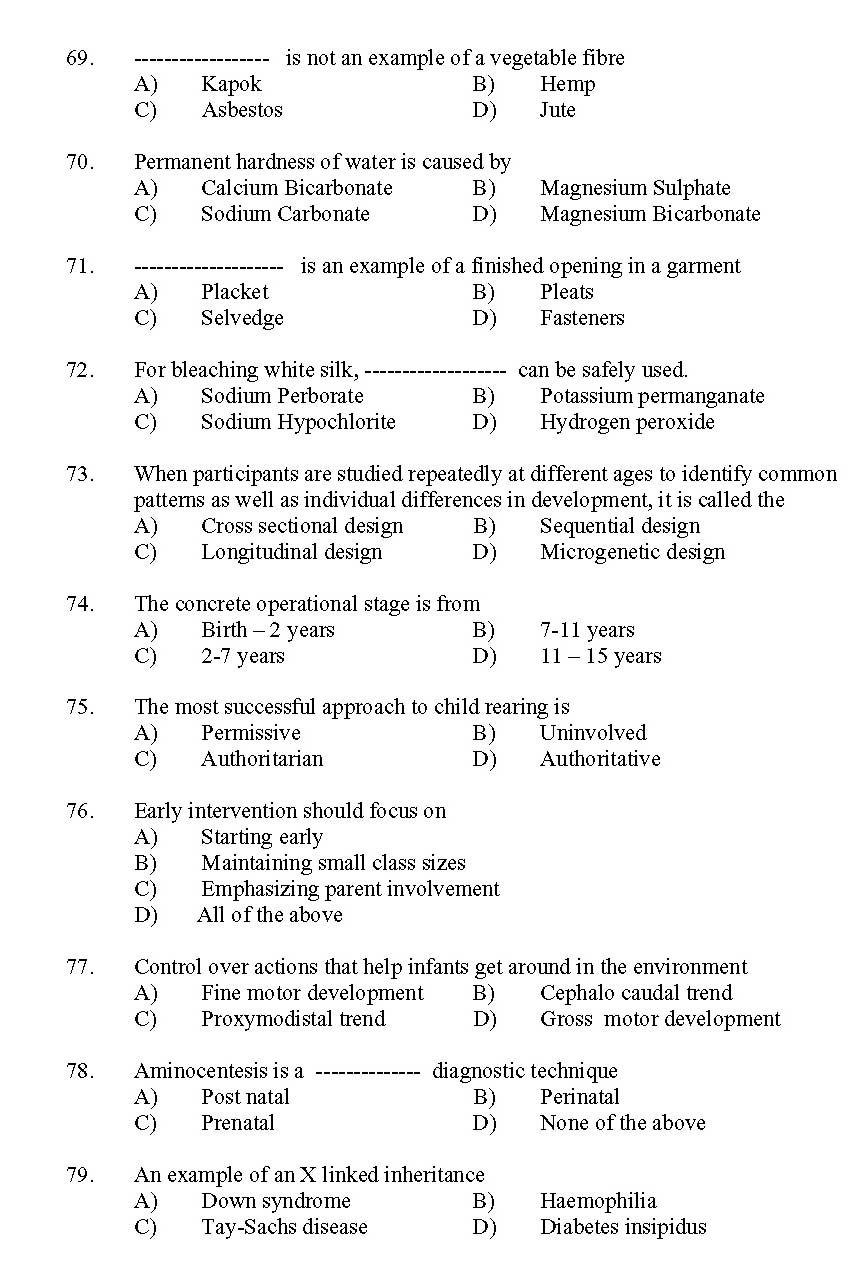 Kerala SET Home Science Exam 2011 Question Code 91115 7