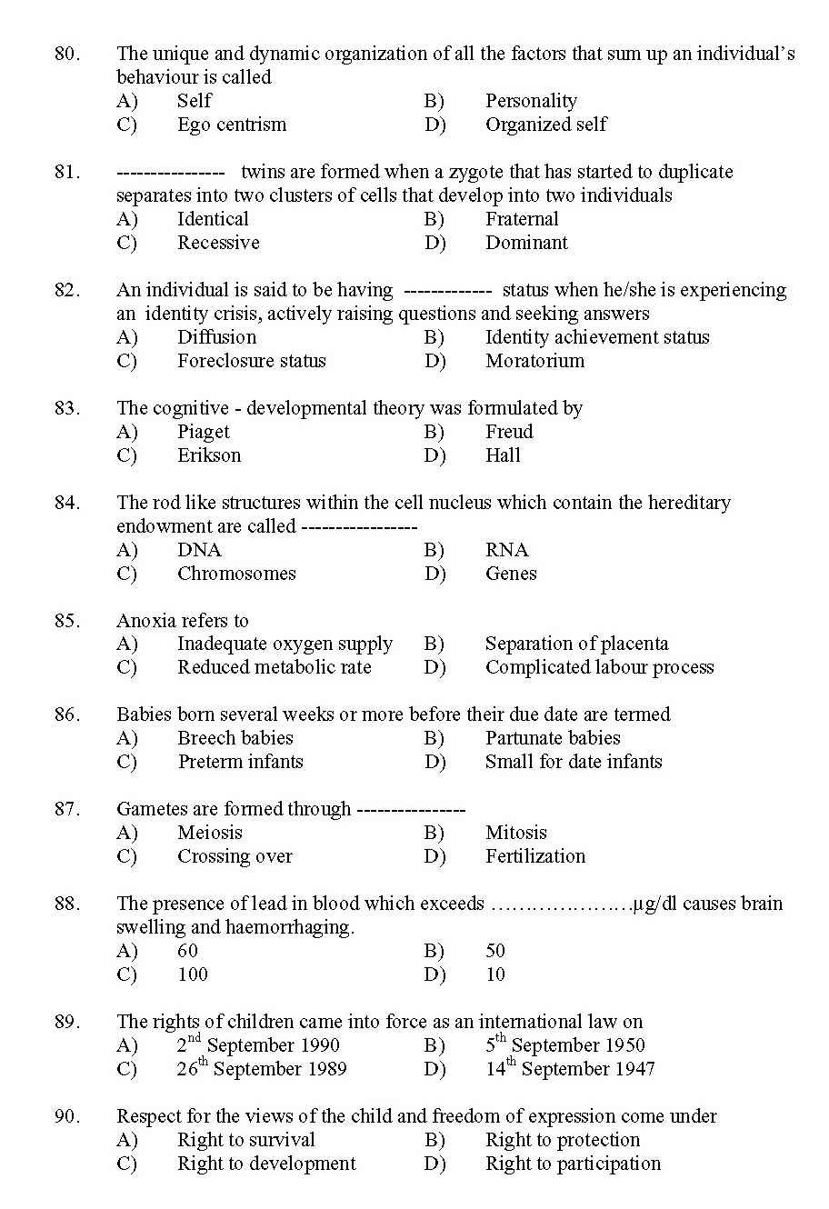 Kerala SET Home Science Exam 2011 Question Code 91115 8