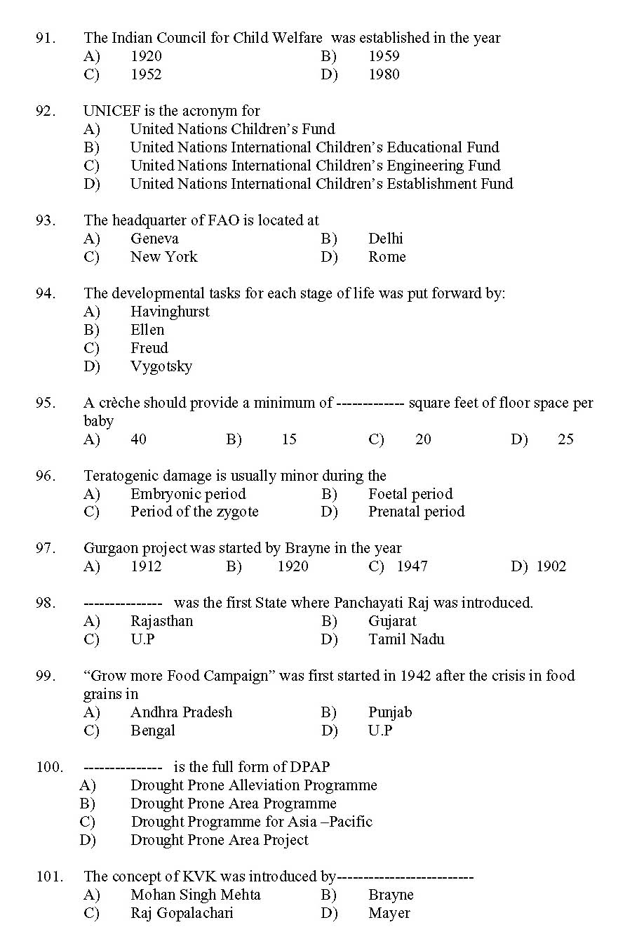Kerala SET Home Science Exam 2011 Question Code 91115 9
