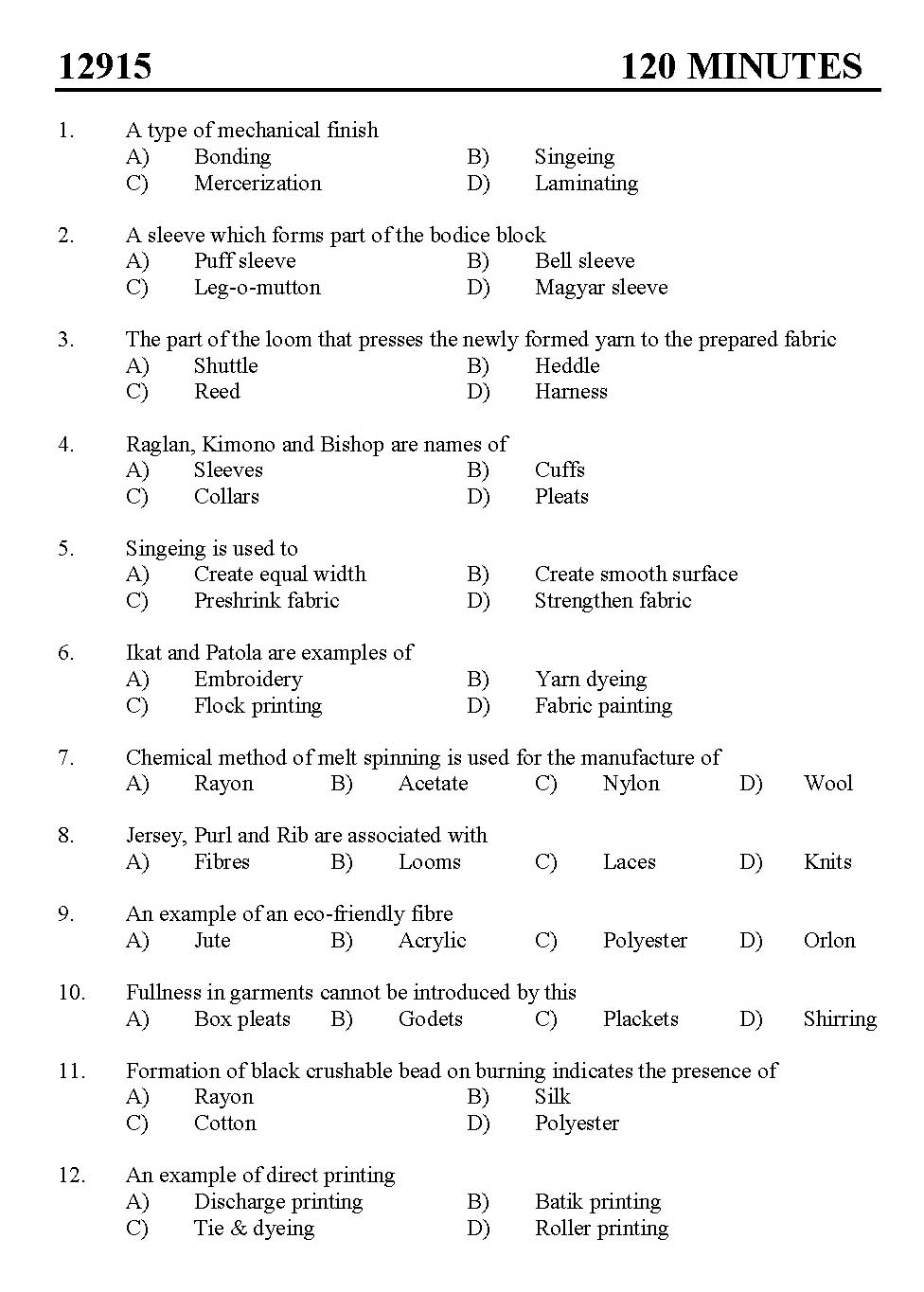 Kerala SET Home Science Exam 2012 Question Code 12915 1