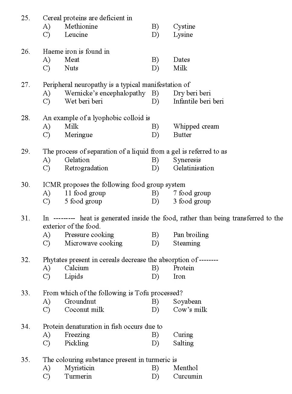 Kerala SET Home Science Exam 2012 Question Code 12915 3