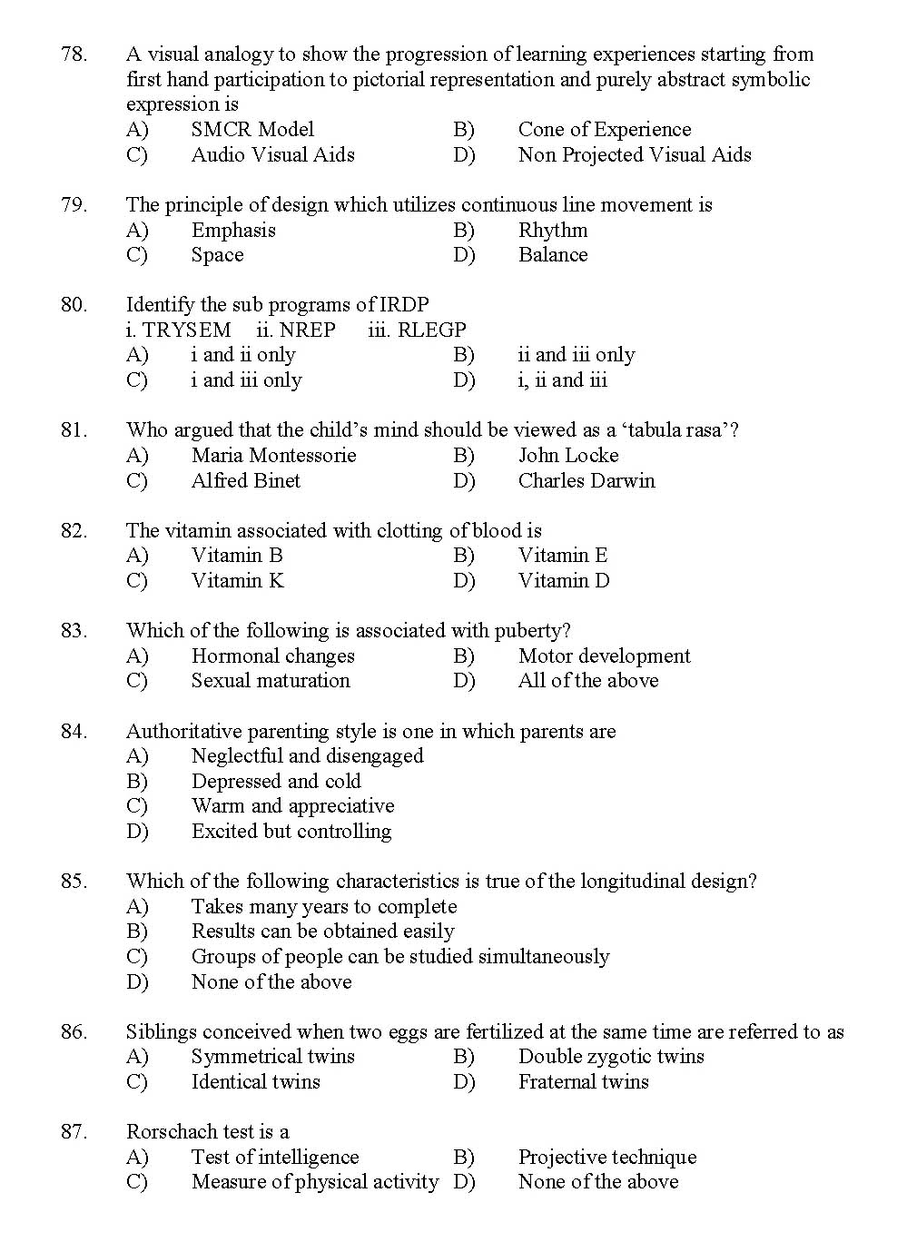 Kerala SET Home Science Exam 2012 Question Code 12915 8