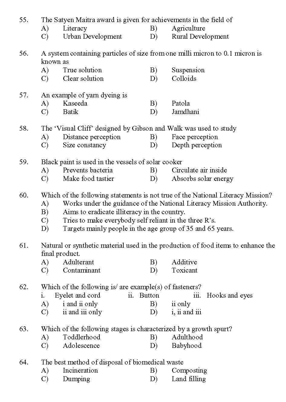 Kerala SET Home Science Exam 2013 Question Code 13615 6
