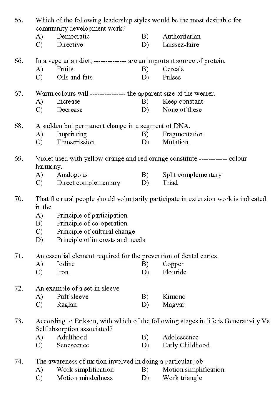 Kerala SET Home Science Exam 2013 Question Code 13615 7