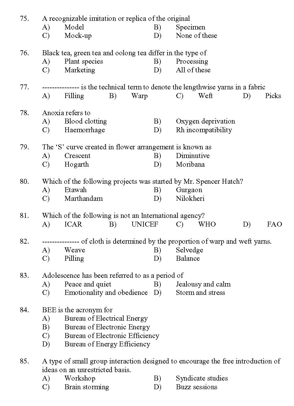 Kerala SET Home Science Exam 2013 Question Code 13615 8