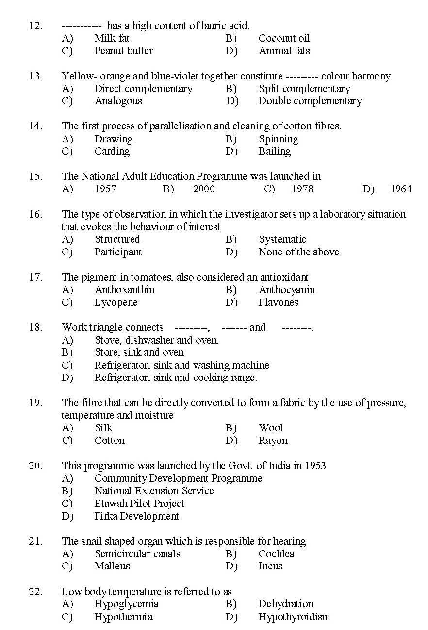 Kerala SET Home Science Exam 2014 Question Code 14215 2