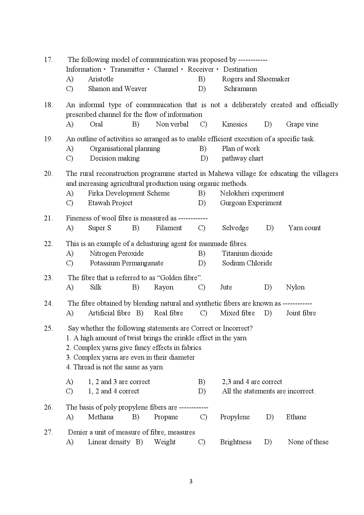 Kerala SET Home Science Exam Question Paper July 2018 3