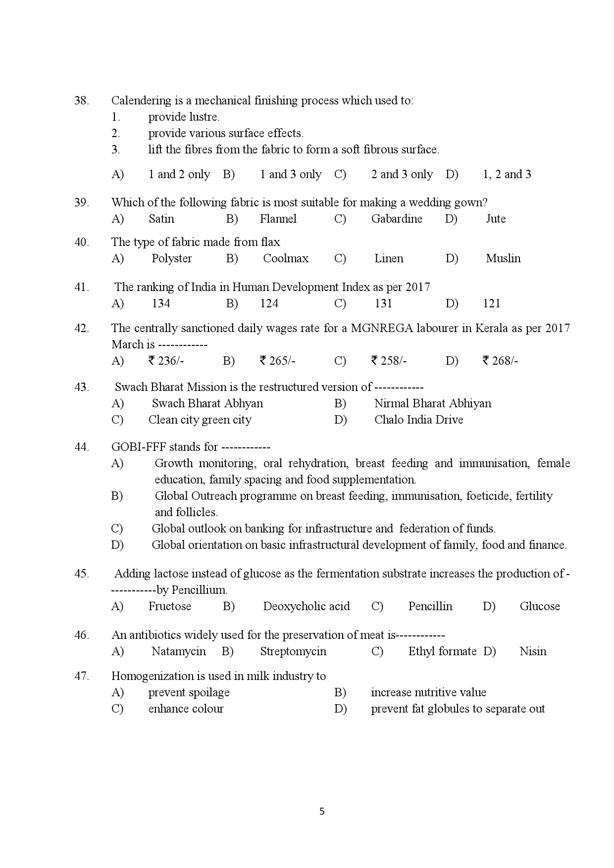 Kerala SET Home Science Exam Question Paper July 2018 5