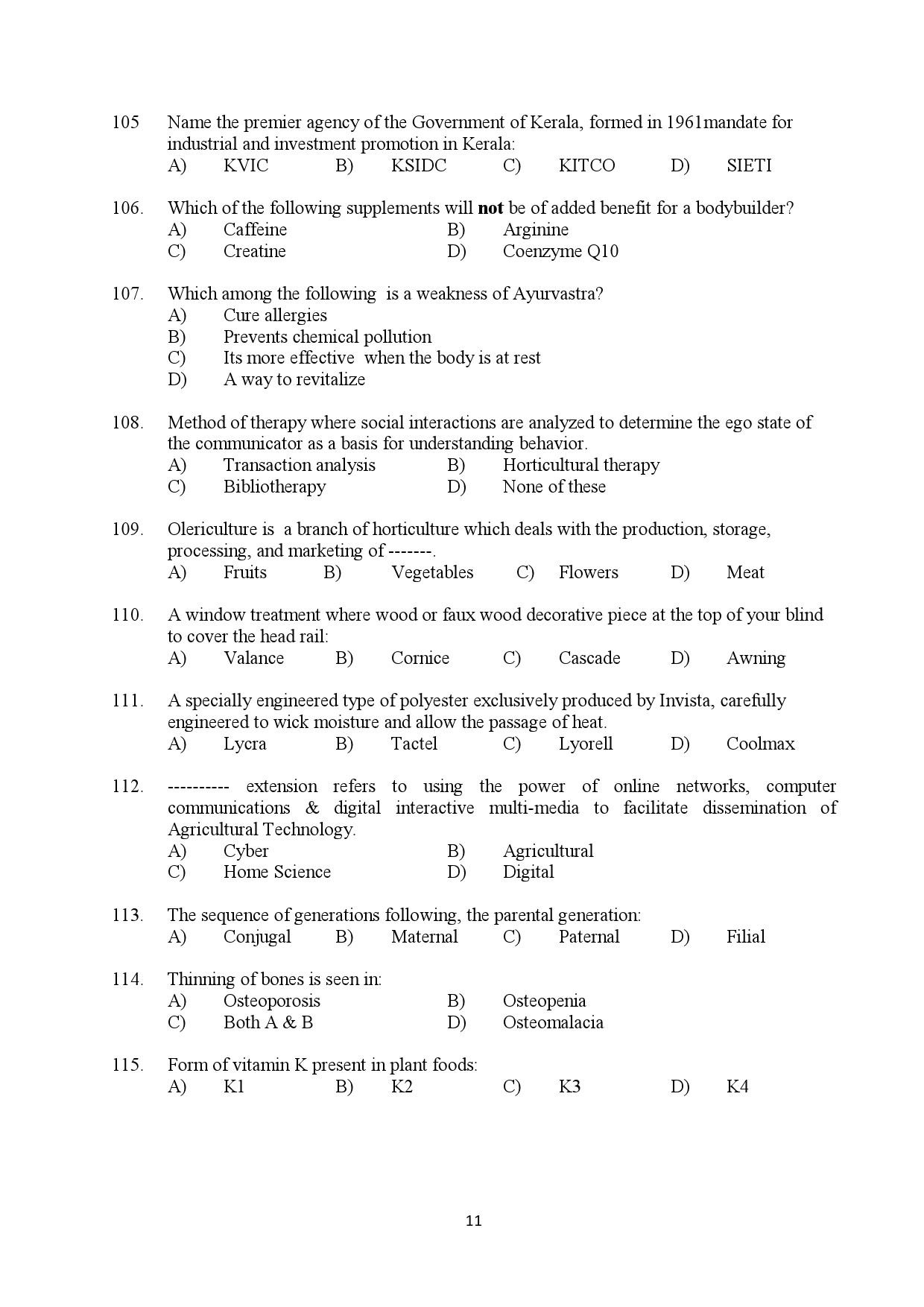 Kerala SET Home Science Exam Question Paper July 2022 11