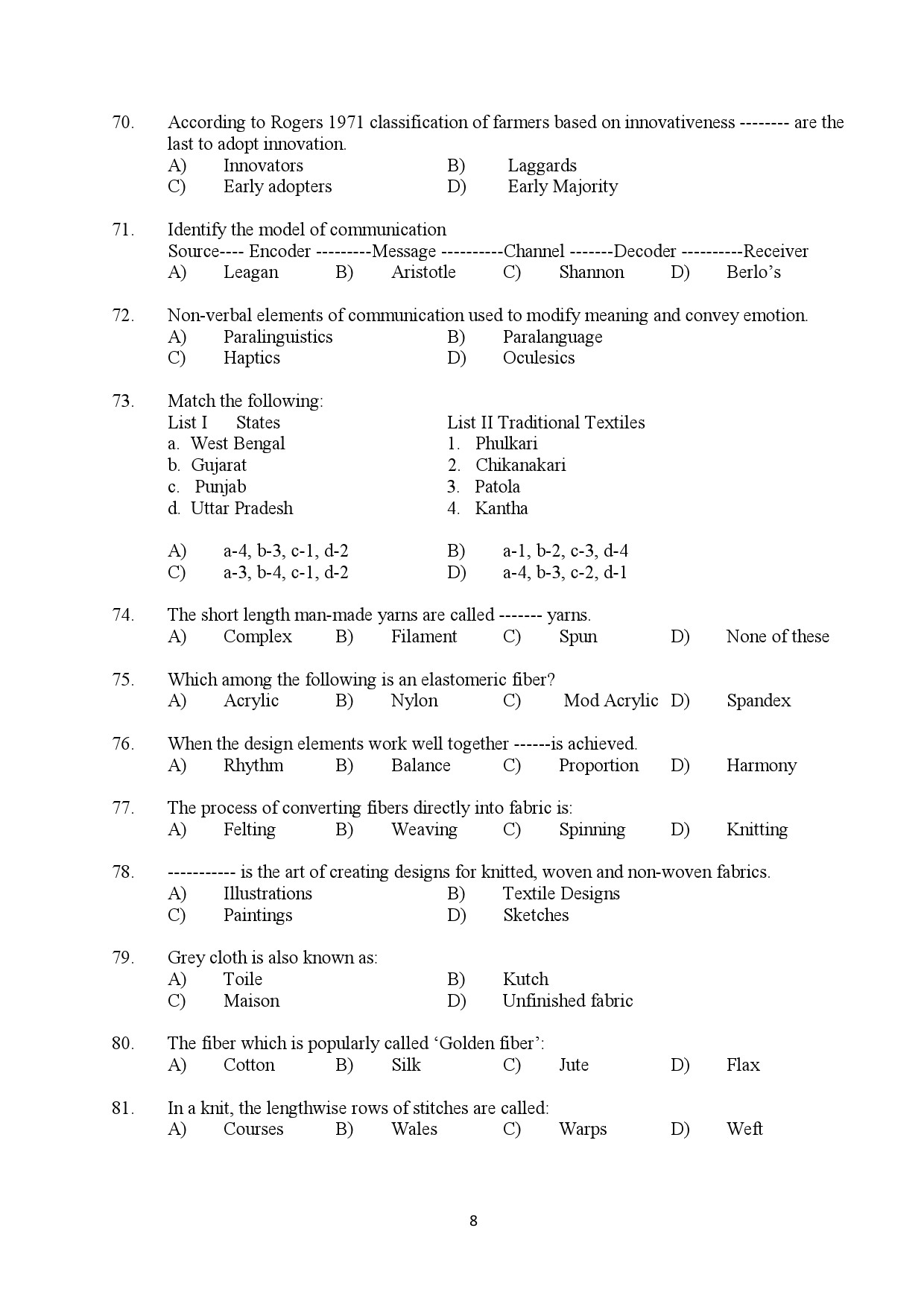 Kerala SET Home Science Exam Question Paper July 2022 8