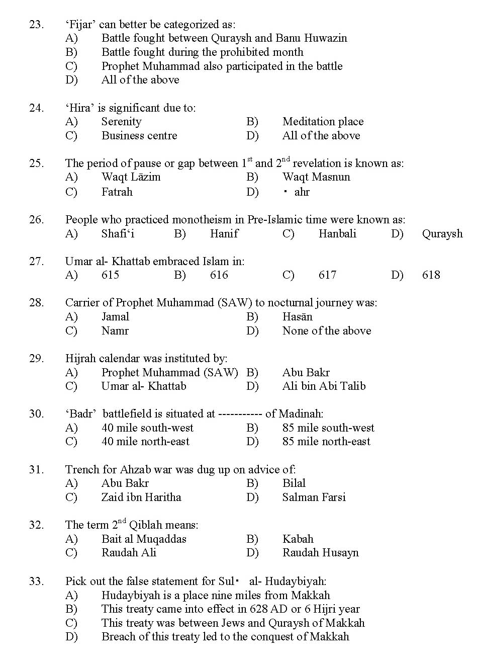 Kerala SET Islamic History Exam 2012 Question Code 12916 3