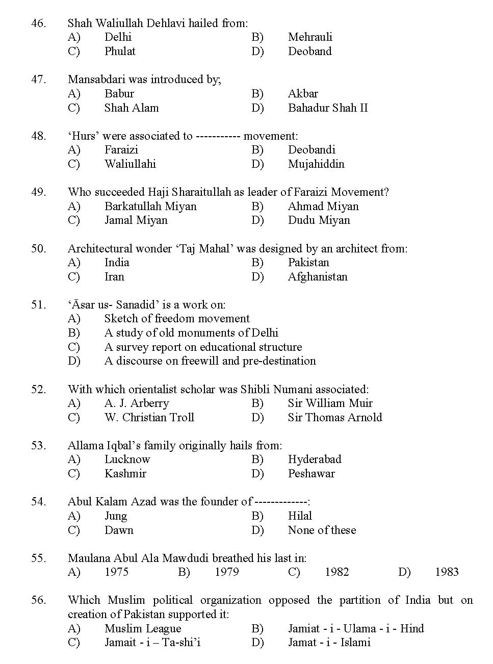 Kerala SET Islamic History Exam 2012 Question Code 12916 5