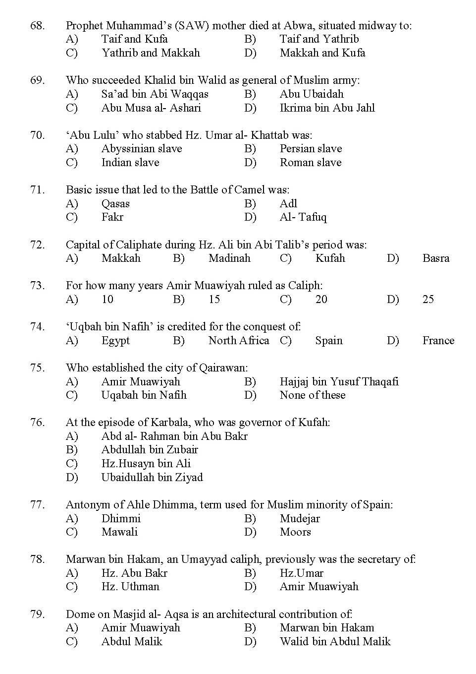 Kerala SET Islamic History Exam 2012 Question Code 12916 7