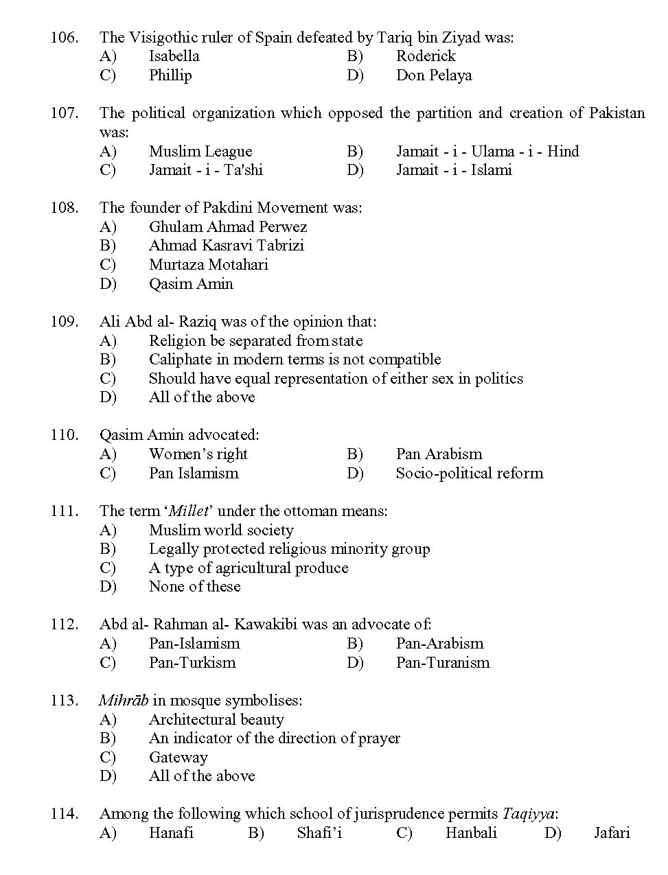Kerala SET Islamic History Exam 2013 Question Code 13616 11