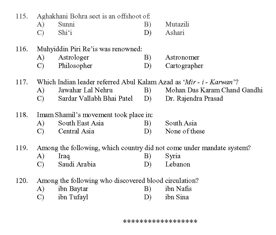 Kerala SET Islamic History Exam 2013 Question Code 13616 12