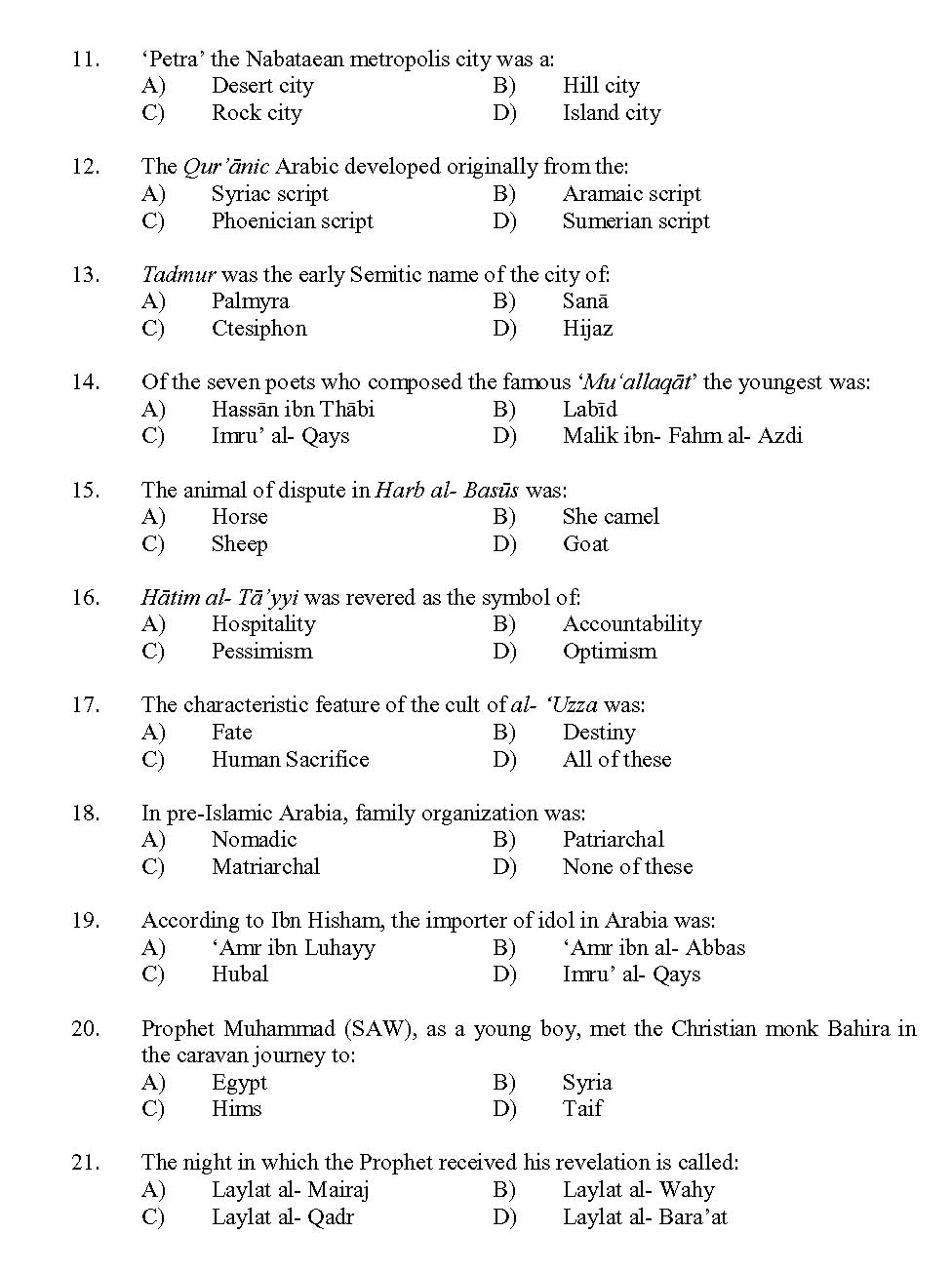 Kerala SET Islamic History Exam 2013 Question Code 13616 2