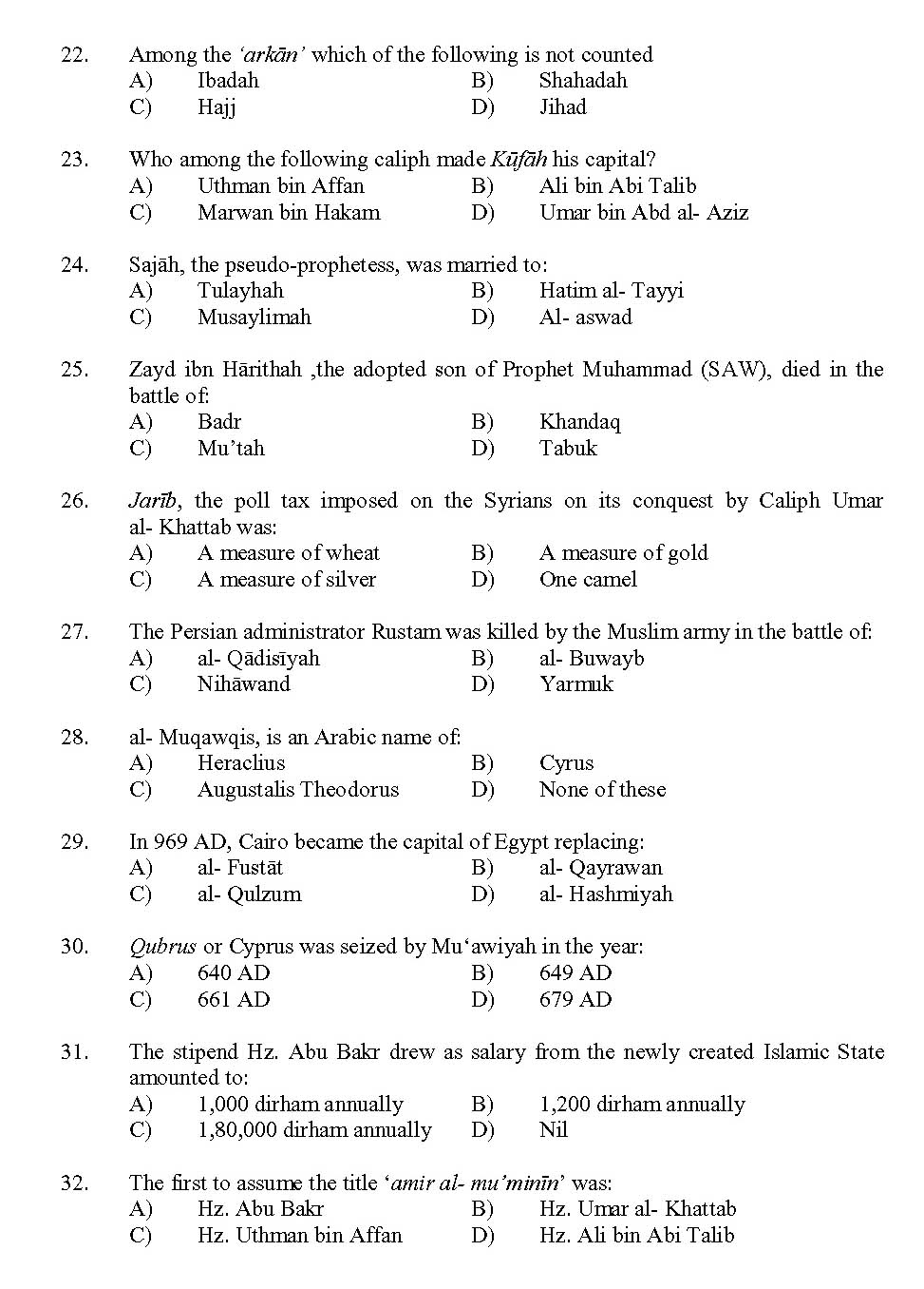 Kerala SET Islamic History Exam 2013 Question Code 13616 3