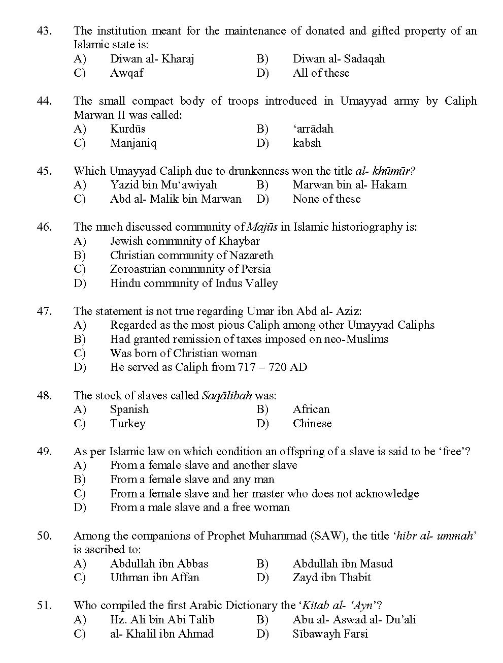 Kerala SET Islamic History Exam 2013 Question Code 13616 5