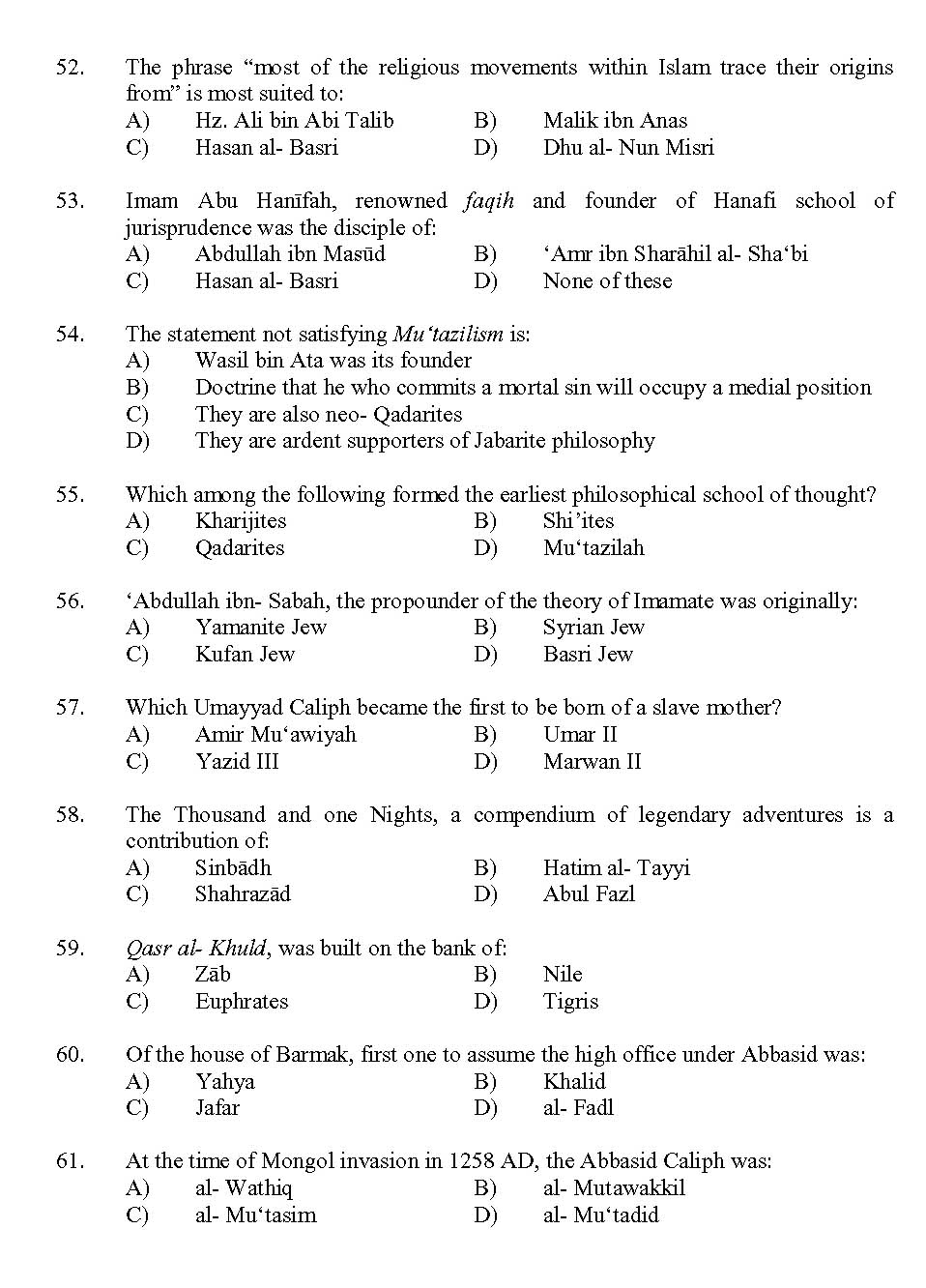 Kerala SET Islamic History Exam 2013 Question Code 13616 6