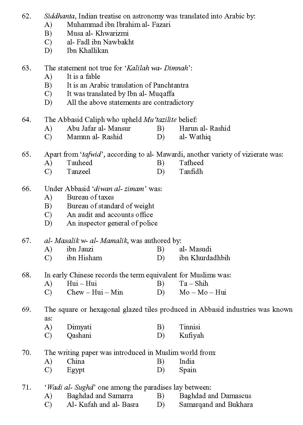Kerala SET Islamic History Exam 2013 Question Code 13616 7