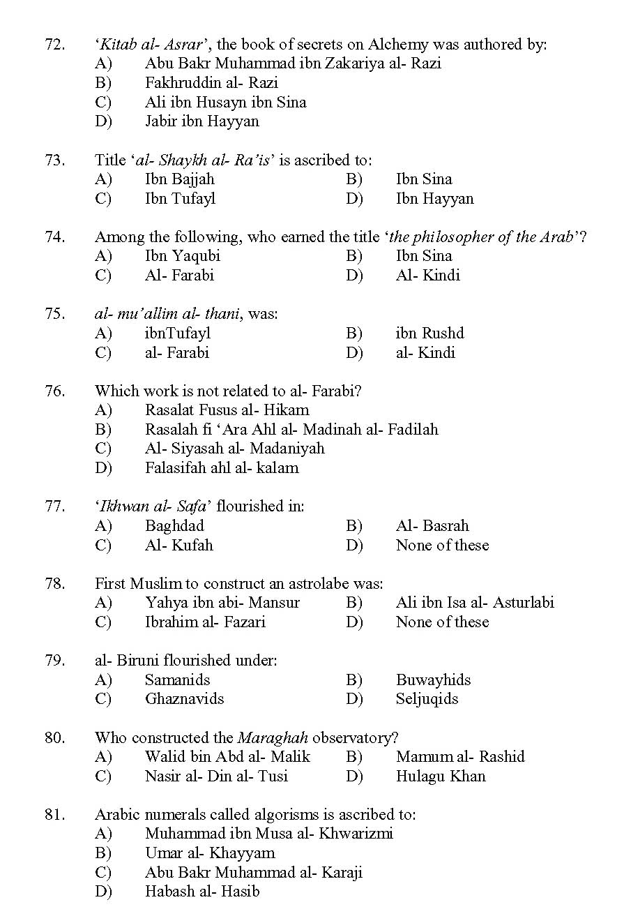 Kerala SET Islamic History Exam 2013 Question Code 13616 8