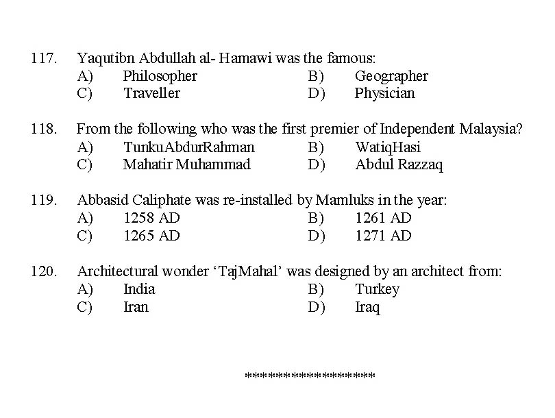 Kerala SET Islamic History Exam 2014 Question Code 14216 13