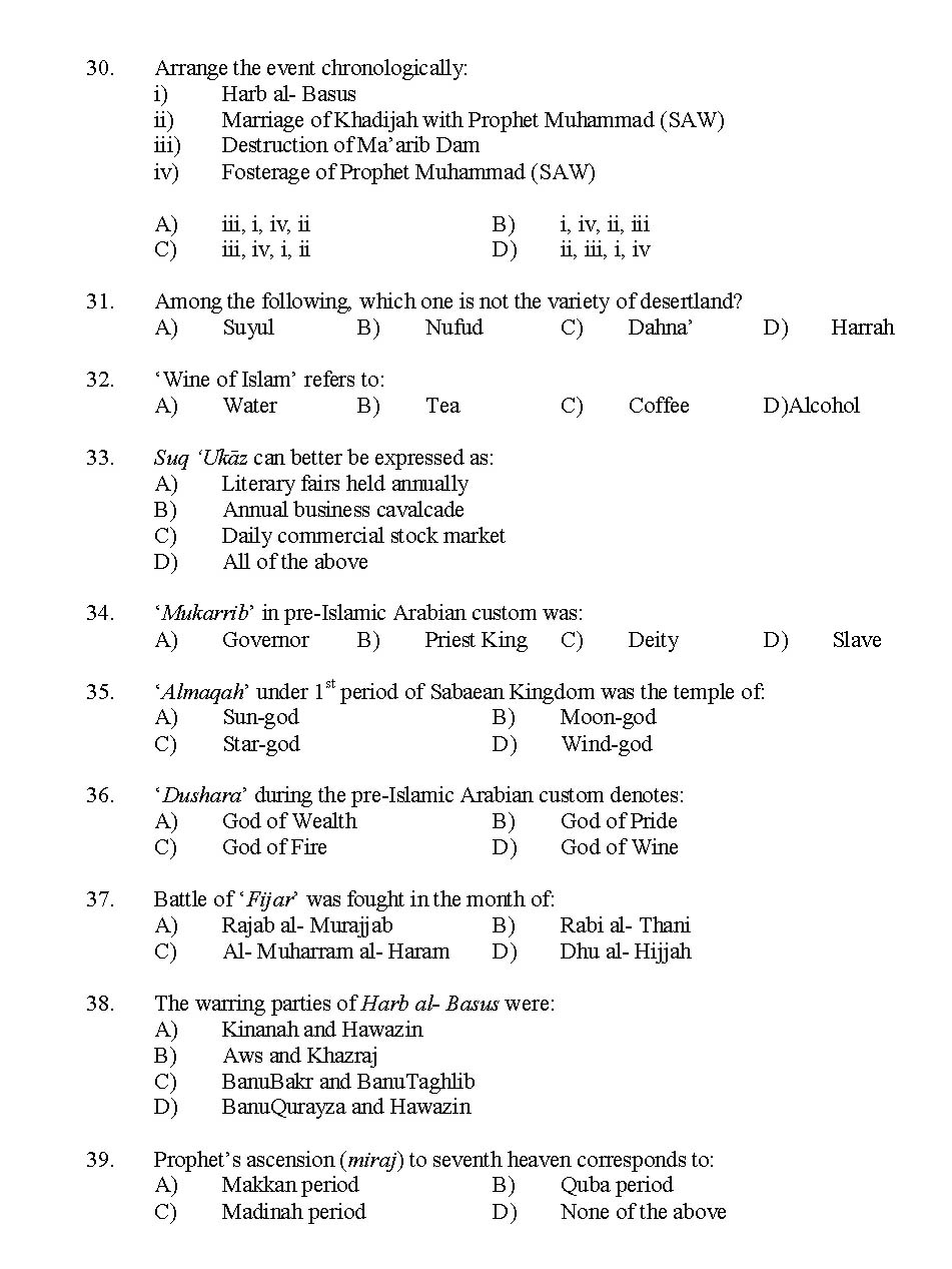Kerala SET Islamic History Exam 2014 Question Code 14216 4