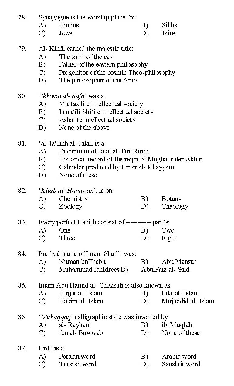 Kerala SET Islamic History Exam 2014 Question Code 14216 9