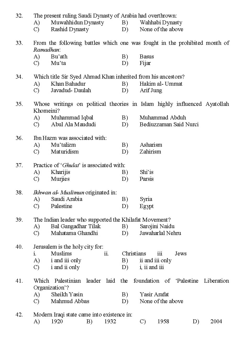 Kerala SET Islamic History Exam 2015 Question Code 15616 4