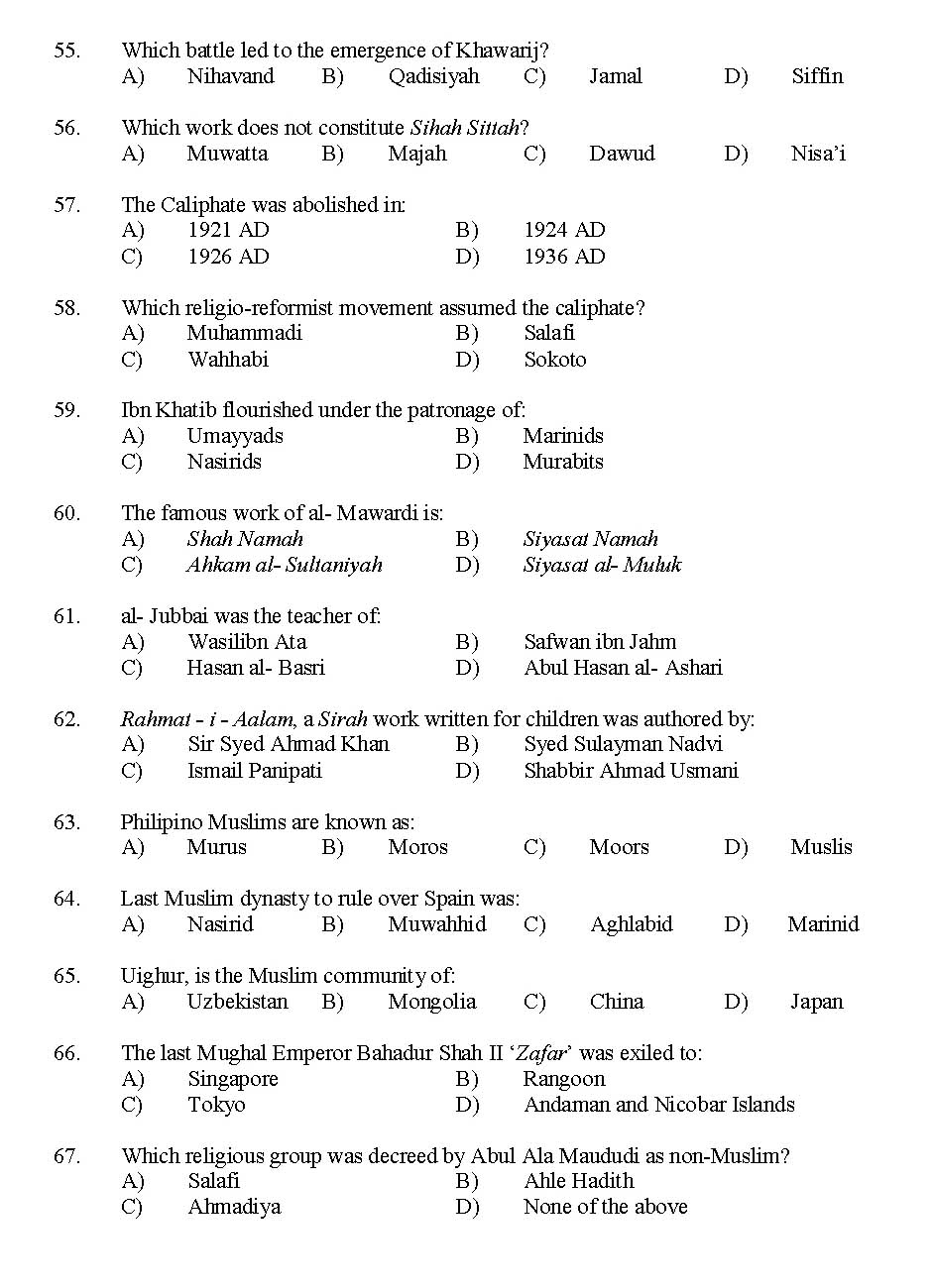Kerala SET Islamic History Exam 2015 Question Code 15616 6