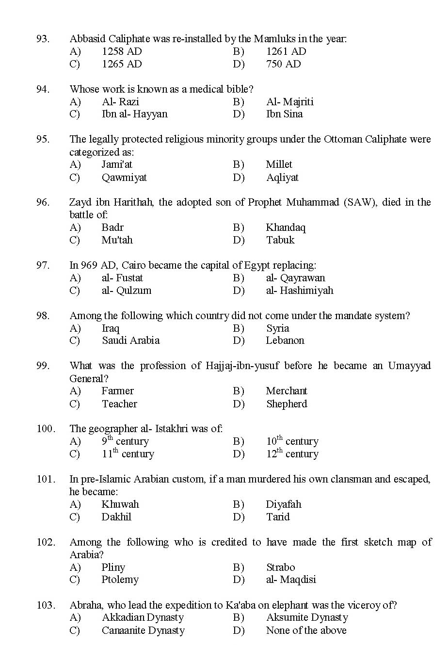 Kerala SET Islamic History Exam 2015 Question Code 15616 9