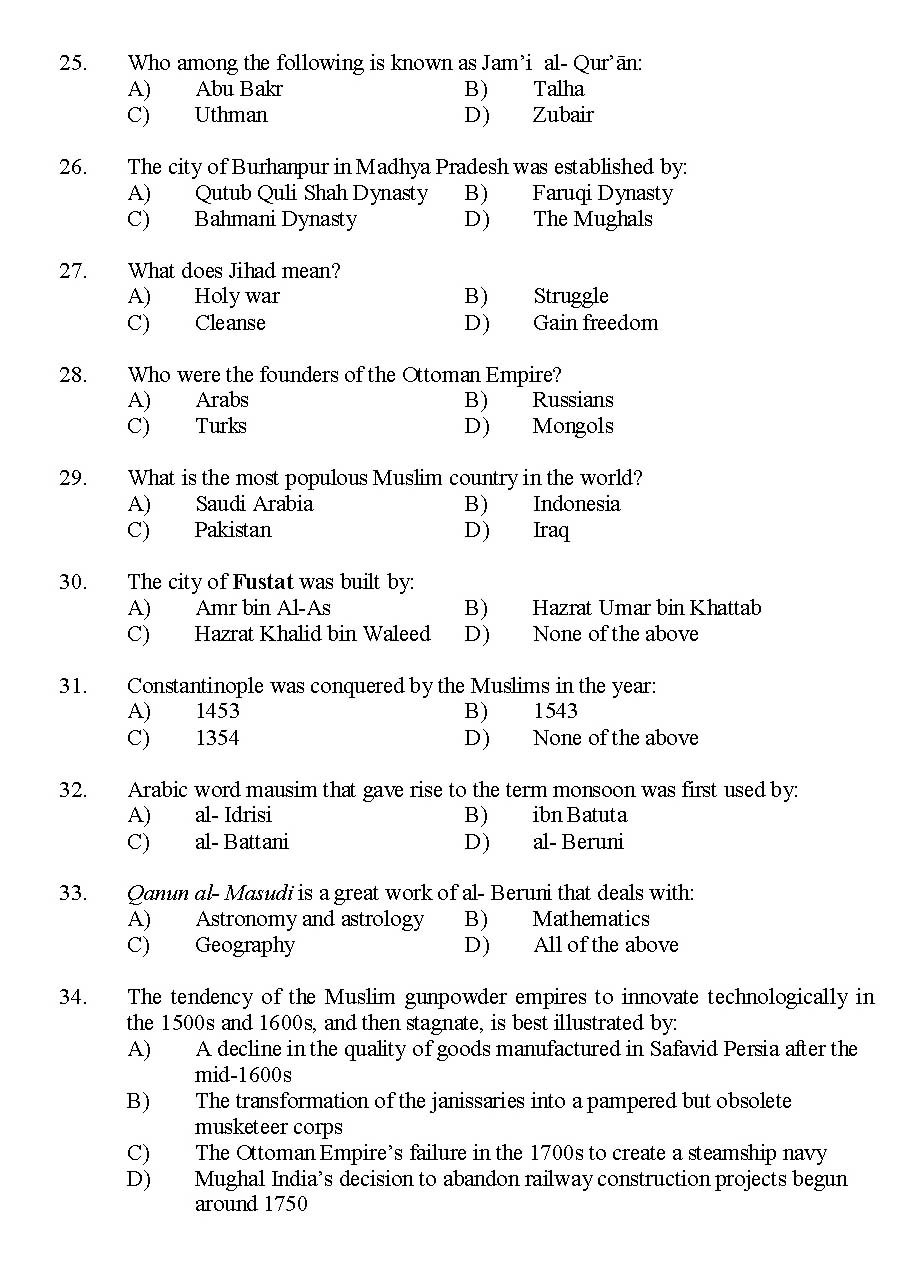 Kerala SET Islamic History Exam 2016 Question Code 16116 A 4