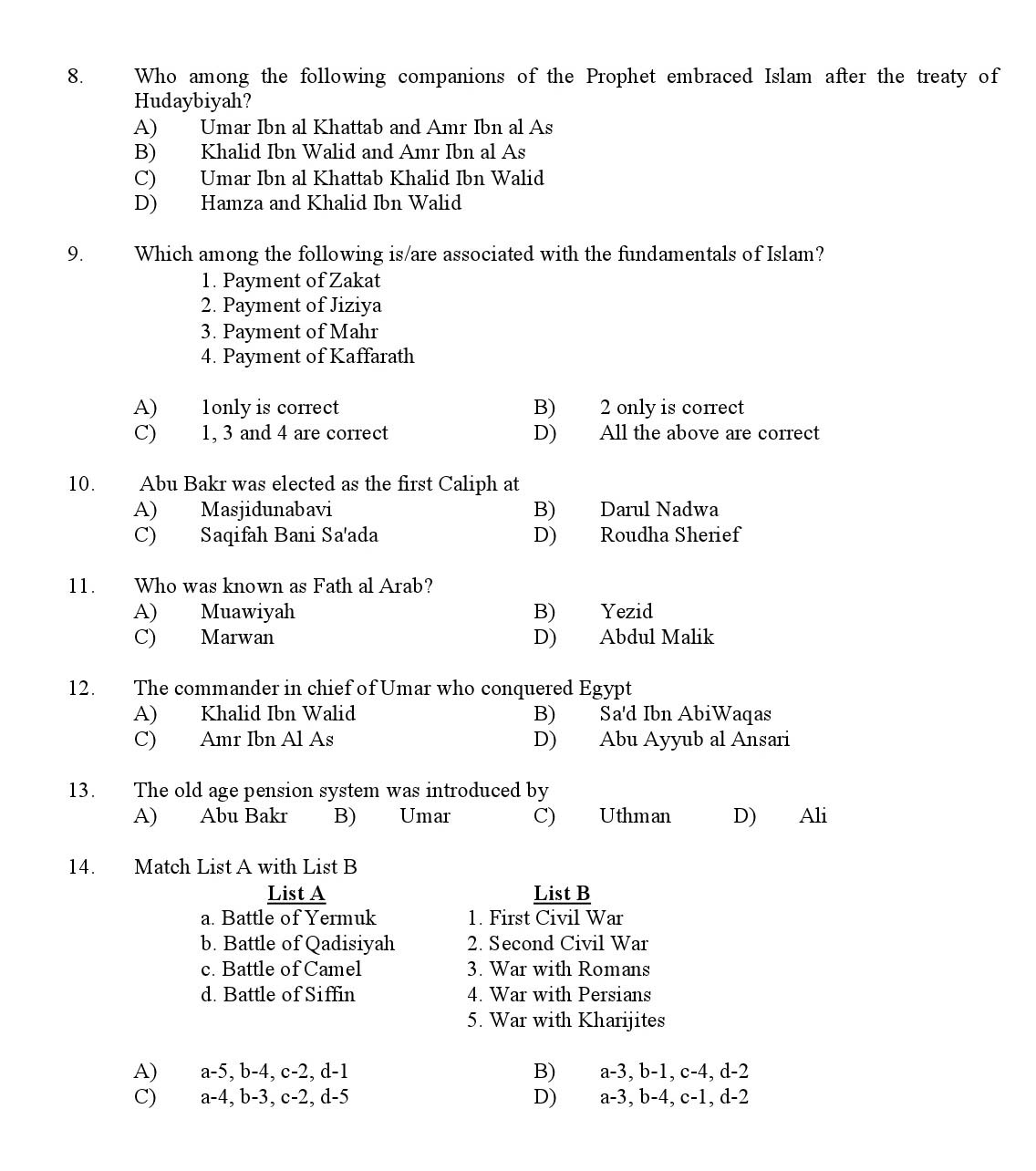 Kerala SET Islamic History Exam 2017 Question Code 17816 A 2