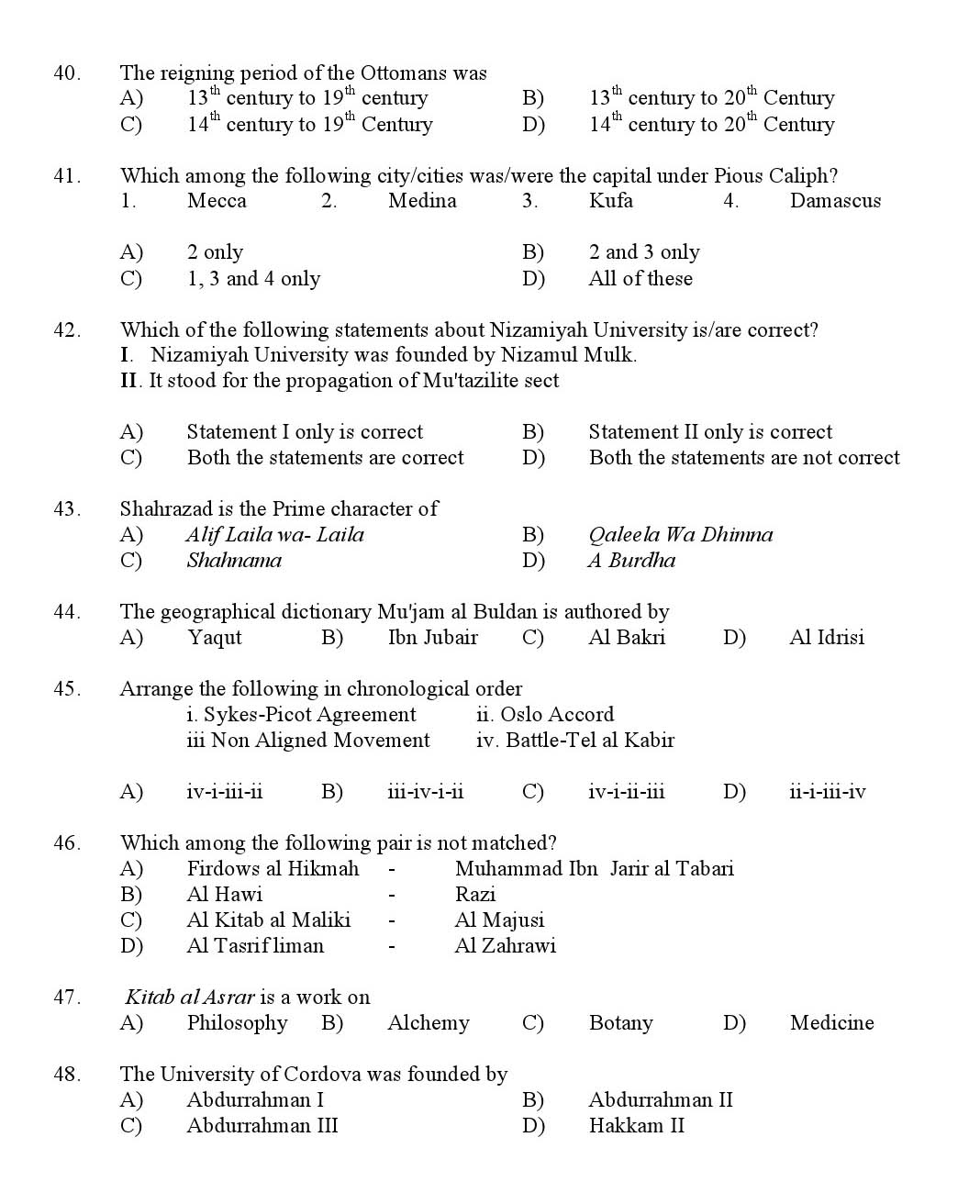 Kerala SET Islamic History Exam 2017 Question Code 17816 A 6