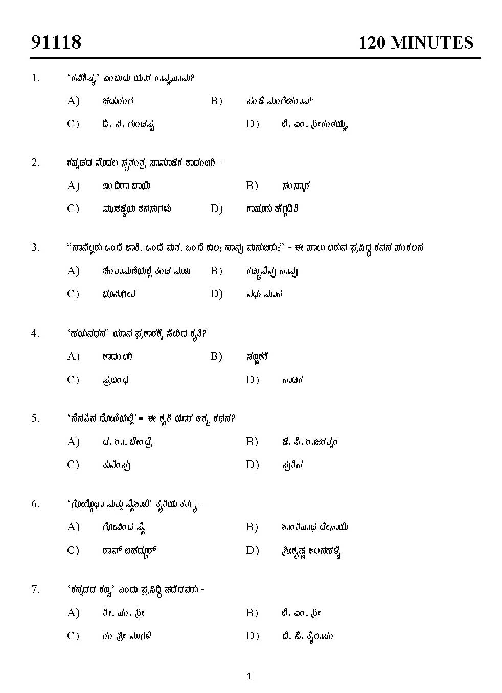 Kerala SET Kannada Exam 2011 Question Code 91118 1