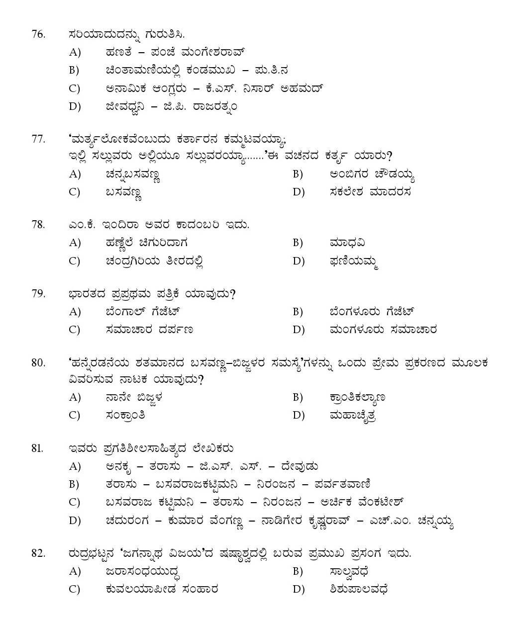 Kerala SET Kannada Exam 2015 Question Code 15618 10