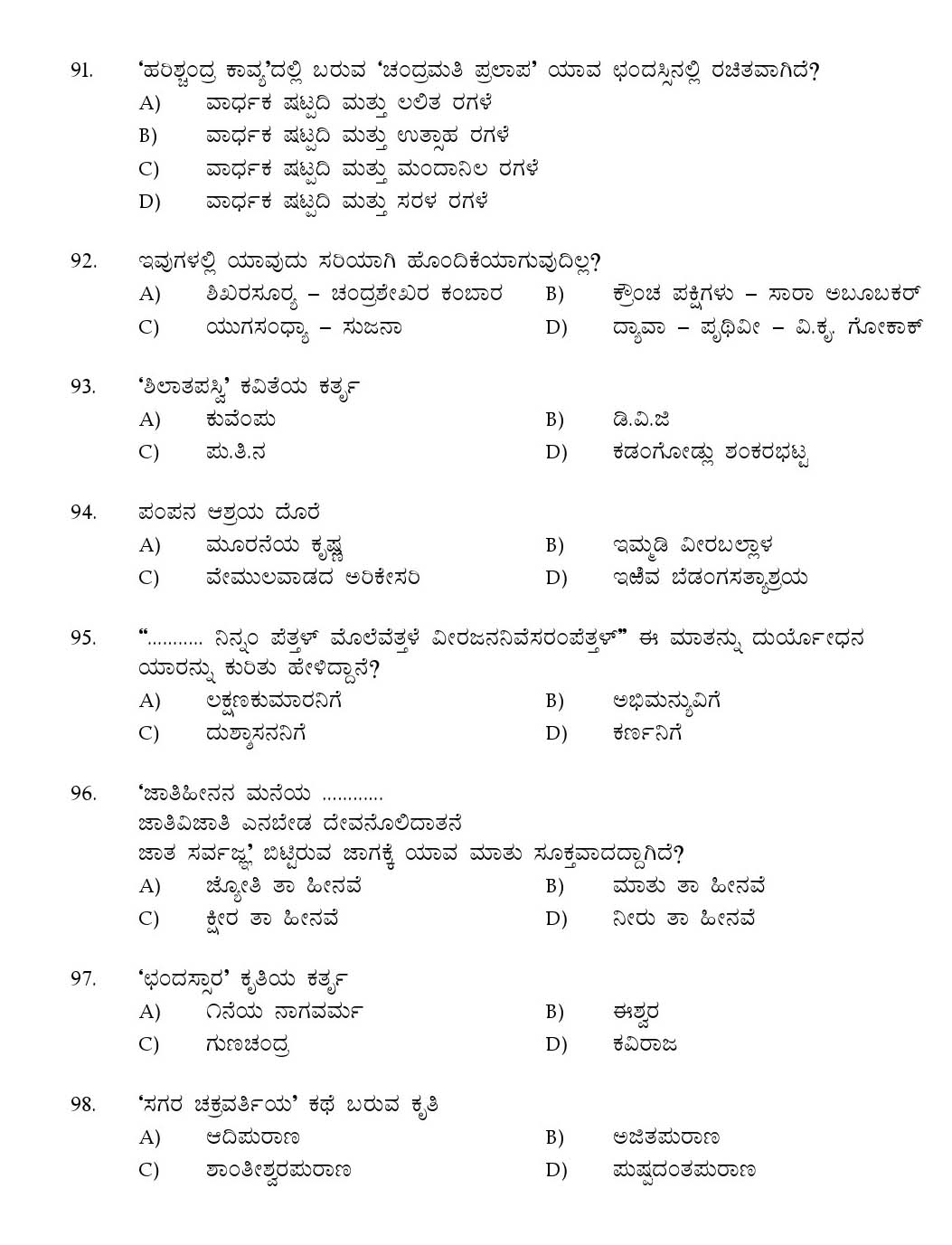 Kerala SET Kannada Exam 2015 Question Code 15618 12