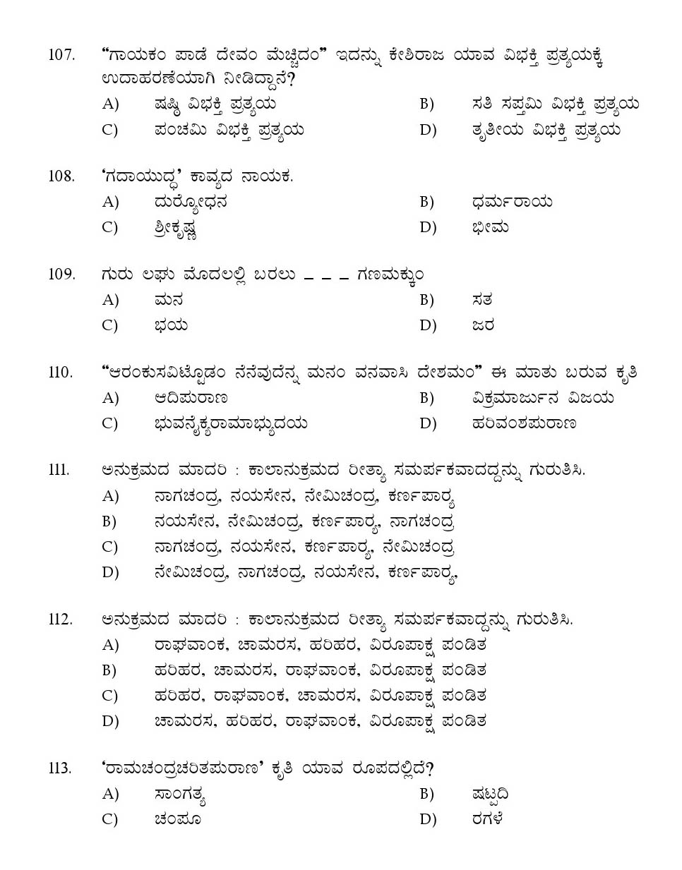Kerala SET Kannada Exam 2015 Question Code 15618 14