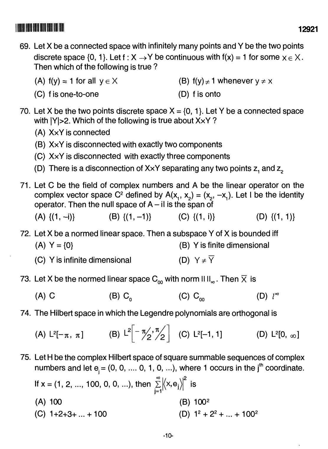 Kerala SET Mathematics Exam 2012 Question Code 12921 10
