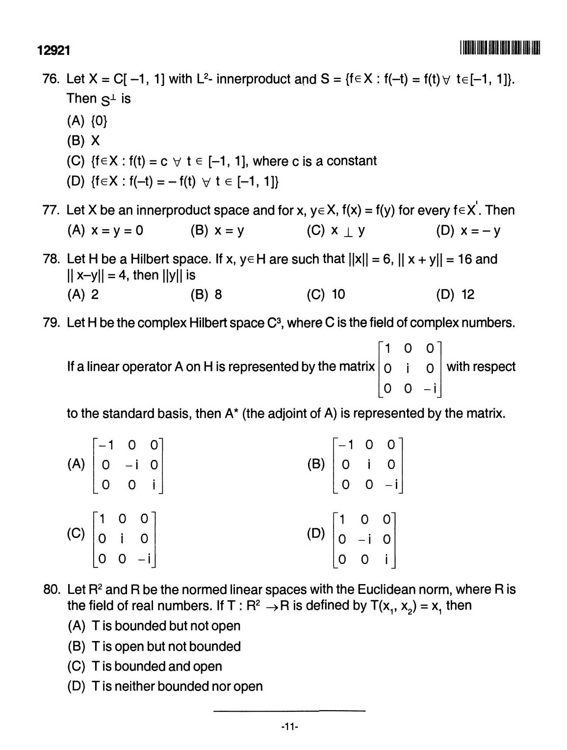 Kerala SET Mathematics Exam 2012 Question Code 12921 11