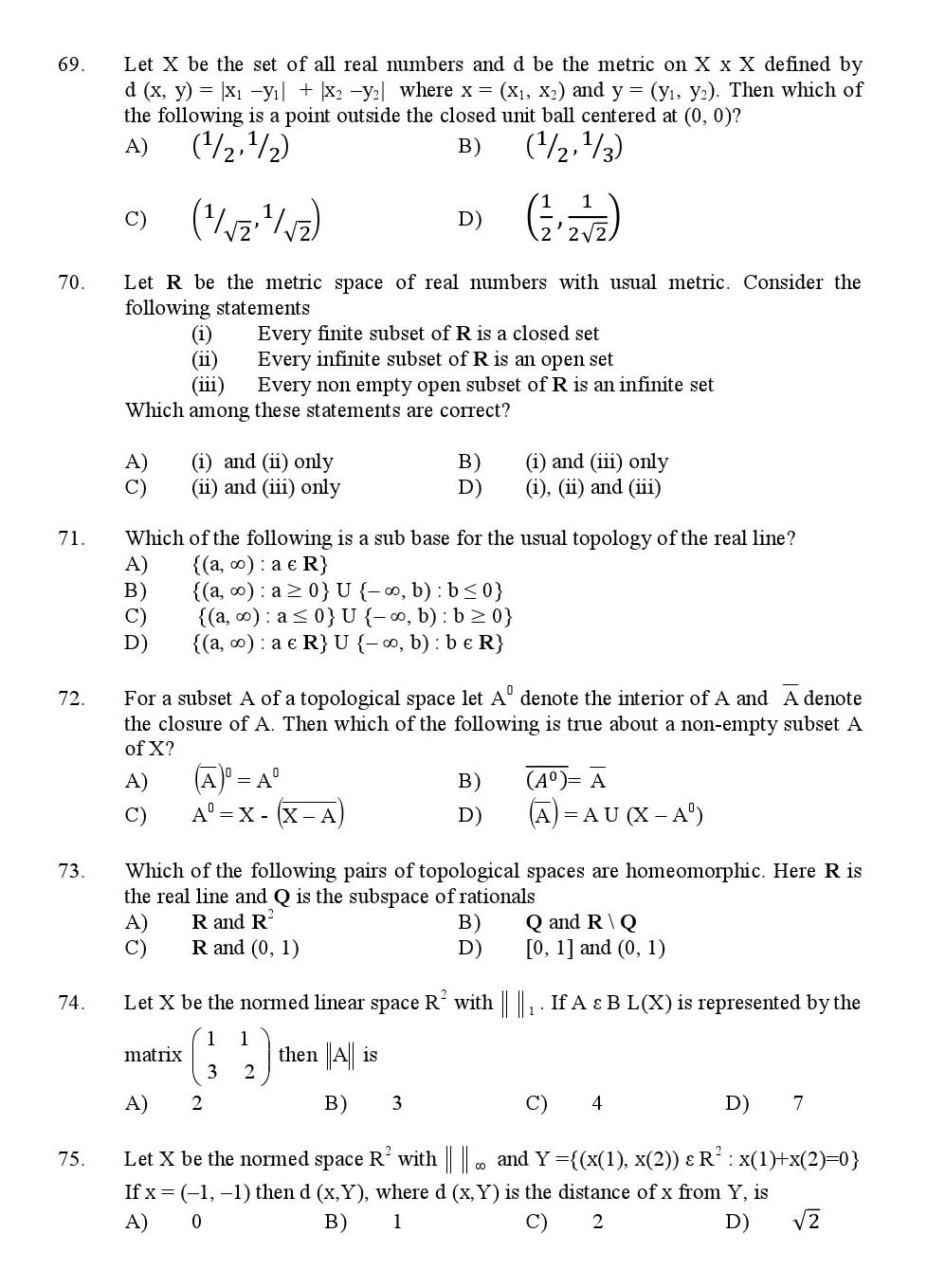 Kerala SET Mathematics Exam 2016 Question Code 16621 A 10